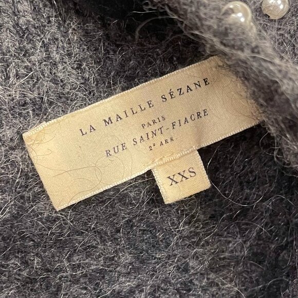 EUC Sezane Regina Rhinestone Pearl Mohair Wool Sweater Charcoal XXS - Picture 7 of 9